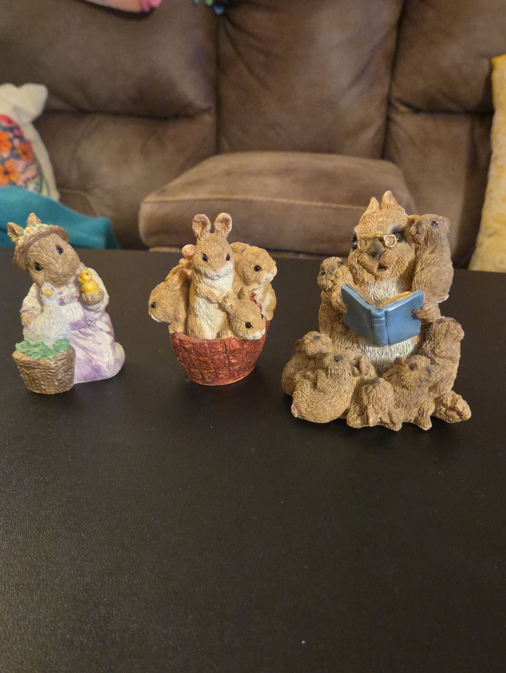 Handcrafted Brown Bunny Figurine Trio - Decorative Home Decor